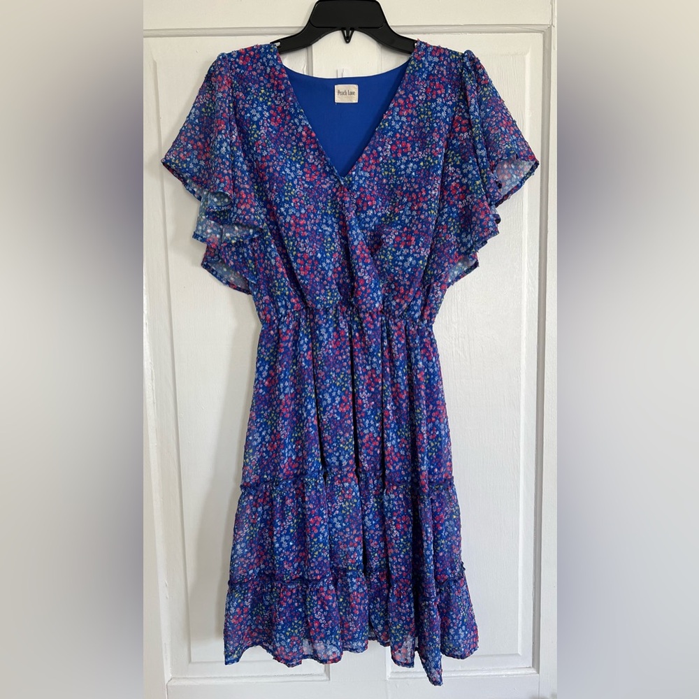 Peach Love blue floral dress